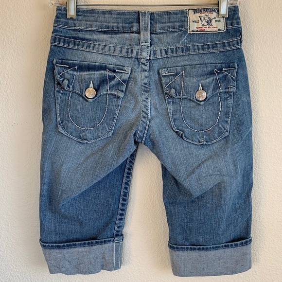 True Religion Distressed Sophie Denim Bermuda Shorts Blue Women’s Size 25 - Picture 10 of 13